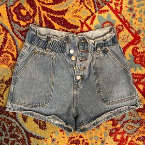 Italian Boutique Paper-Bag Denim Shorts